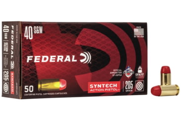 Image of Federal Premium Syntech Action Pistol 40 S&amp;W 205 Grain Syntech Jacket Flat Nose Centerfire Pistol Ammo, 50 Rounds, AE40SJAP1