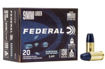 Image of Federal Premium Syntech Defense Pistol Ammo, 9 mm Luger, Segmented Hollow Point, 138 grain, 20 Rounds, S9SJT1