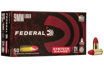 Image of Federal Premium Syntech Range Pistol Ammo, 9 mm Luger, Syntech Total Synthetic Jacket, 124 grain, 50 Rounds, AE9SJ2