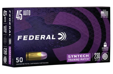Image of Federal Premium Syntech Training Match 45 Auto 230 Grain Syntech Jacket Flat Nose Pistol Ammo, 50 Rounds, AE45SJ2