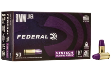 Image of Federal Premium Syntech Training Match Pistol Ammo, 9 mm Luger, Syntech Total Synthetic Jacket, 147 grain, 50 Rounds, AE9SJ3
