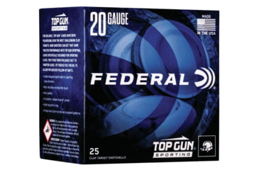 Image of Federal Premium Top Gun 20 Gauge 7/8 oz Top Gun Sporting Centerfire Shotgun Ammo, 8 Shot, 25 Rounds, TGS224 8, TGS224 8