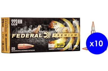 Image of Federal Premium V-SHOK, .223 Remington, 55 grain, Nosler Ballistic Tip, Brass, Centerfire Rifle Ammo, 200 Rounds, P223F