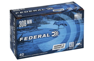 Image of Federal Premium VARMinT / PREDATOR .308 Winchester 130 Grain Jacketed Hollow Point Centerfire Rifle Ammo, 40 Rounds, AE308130VP