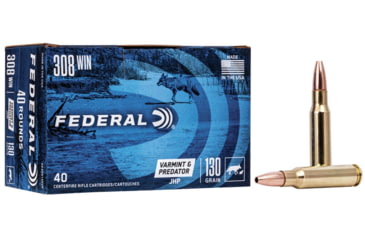 Image of Federal Premium VARMinT / PREDATOR .308 Winchester 130 Grain Jacketed Hollow Point Centerfire Rifle Ammo, 40 Rounds, AE308130VP