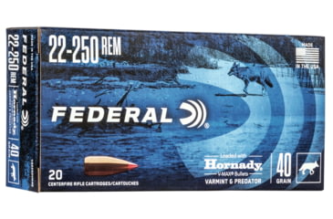 Image of Federal Premium Varmint &amp; Predator Rifle Ammo, .22-250 Remington, Hornady V-Max, 40 grain, 20 Rounds, V22250VM40