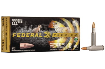 Image of Federal Premium Varmint &amp; Predator Rifle Ammo, .222 Remington, Speer TNT Green Hollow Point, 43 grain, 20 Rounds, P222D