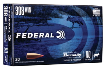 Image of Federal Premium Varmint &amp; Predator Rifle Ammo, .308 Winchester, Hornady V-Max, 110 grain, 20 Rounds, V308VM110