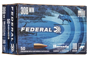 Image of Federal Premium Varmint &amp; Predator Rifle Ammo, .308 Winchester, Hornady V-Max, 110 grain, 50 Rounds, V308VM110B
