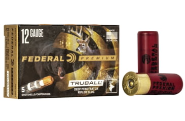 Image of Federal Premium Vital Shok 12 Gauge 1oz TruBall Deep Penetrator Rifled Slug Centerfire Shotgun Ammo, Rifled Slug Shot, 5 Rounds, PB127 DPRS