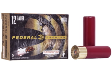 Image of Federal Premium Vital Shok 12 Gauge 12 Pellets Buckshot with Flitecontrol Wad Centerfire Shotgun Ammo, 00 Buck Shot, 5 Rounds, PFC157 00