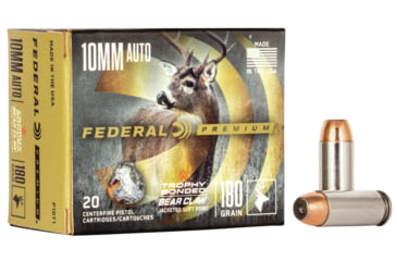 Image of Federal Premium Trophy Bonded Bear Claw 10mm Auto 180 Grain Nickel-Plated Cased Bonded Soft Point Centerfire Pistol Ammo, 20 Rounds, P10T1