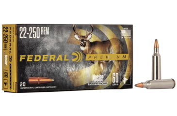 Image of Federal Premium Vital-Shok Rifle Ammo, .22-250 Remington, Nosler Partition, 60 grain, 20 Rounds, P22250G