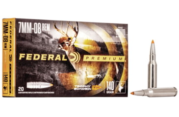 Image of Federal Premium VITAL-SHOK Trophy Bonded Tip 7mm-08 140 Grain Polymer Tipped Boat Tail Rifle Ammo, 20 Rounds, P708TT2