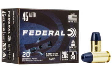 Image of Federal Premium Syntech Defense 45 Auto 205 Grain Segmented Hollow Point Centerfire Pistol Ammo, 50 Rounds, S45SJT2