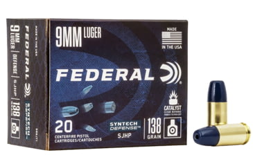 Image of Federal Premium Syntech Defense 9 mm Luger 138 Grain Segmented Jacketed Hollow Point Brass Cased Pistol Ammo, 50 Rounds, S9SJT2