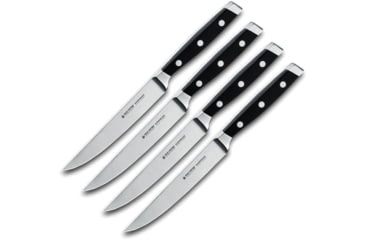 Image of FELIX 4-Piece Steak Knife Set, 9.25in Overall, 5in, Satin Finish X50CrMoV15 Stainless Blade, Black Plastic Handle, 814604
