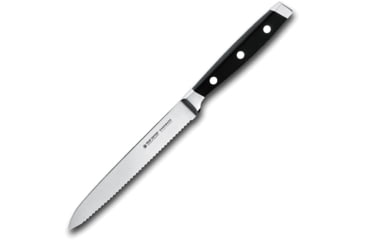 Image of FELIX Tomato Knife, 9.25in Overall, 5in, Satin Finish Serrated X50CrMoV15 Stainless Blade, Black Plastic Handle, 813113