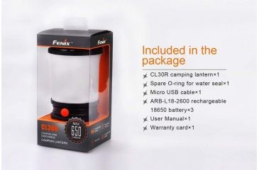 Image of Fenix CL30R Rechargeable Camping Lantern, 650 Lumens, Clear/Black FENIX-CL30R