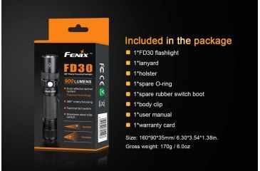 Image of Fenix FD30 Focus Flashlight, 900 Lumens, Black FD30HIBK
