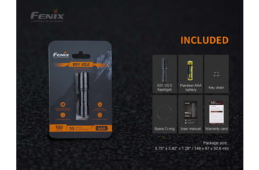 Image of Fenix E01 V2, Flashlight, White LED, 100 Lumens, 2.62 Long, Anodized Finish, Black, Includes 1-AAA Battery