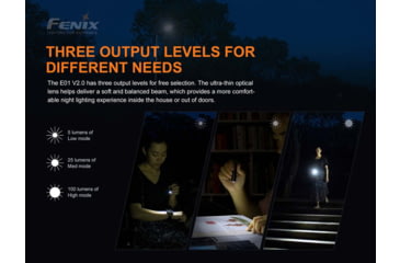Image of Fenix E01 V2, Flashlight, White LED, 100 Lumens, 2.62 Long, Anodized Finish, Black, Includes 1-AAA Battery