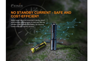 Image of Fenix E01 V2, Flashlight, White LED, 100 Lumens, 2.62 Long, Anodized Finish, Black, Includes 1-AAA Battery