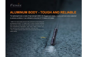 Image of Fenix E01 V2, Flashlight, White LED, 100 Lumens, 2.62 Long, Anodized Finish, Black, Includes 1-AAA Battery