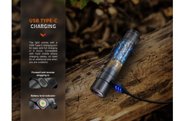 Image of Fenix E35R, Flashlight, White LED, 3,100 Lumens, 4.72 Long, Anodized Finish, Black, Includes Rechargeable ARB-L21-5000 Battery and USB Type-C Charging Cable