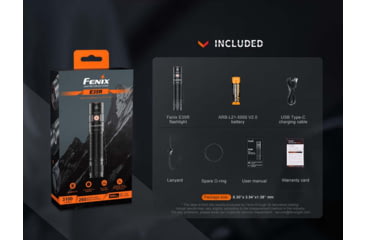 Image of Fenix E35R, Flashlight, White LED, 3,100 Lumens, 4.72 Long, Anodized Finish, Black, Includes Rechargeable ARB-L21-5000 Battery and USB Type-C Charging Cable