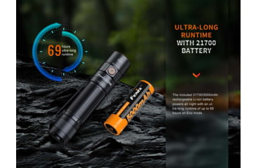 Image of Fenix E35R, Flashlight, White LED, 3,100 Lumens, 4.72 Long, Anodized Finish, Black, Includes Rechargeable ARB-L21-5000 Battery and USB Type-C Charging Cable