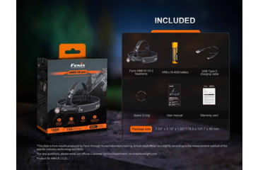 Image of Fenix HM61RV3, Headlamp, White LED, 1,800 Lumens, Matte Finish, Black, Includes Headband and Rechargeable ARB-L18-4000 Battery