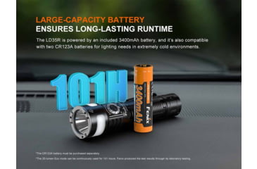 Image of Fenix LD35R, Flashlight, White/Red/Blue LED, 1,800 Lumens, Anodized Finish, Black, Includes Rechargeable 18650 Battery and USB Type-C Charging Cable