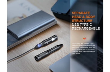 Image of Fenix T6 Penlight, Tactical Pen with Flashlight, White LED, 80 Lumen, Anodized Finish, Black, Includes Built-in 100mAh Li-Polymer Battery and USB Type-C Charging Cable
