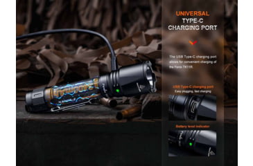 Image of Fenix TK11R, Flashlight, White LED, 1,600 Lumens, Anodized Finish, Black, Includes Rechargeable 18650 Battery and USB Type-C Charging Cable