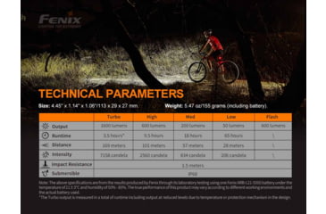 Image of Fenix BC26R Lithium Ion 1600 Lumens Bike Light, Black, BC26RXBK