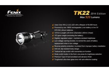 Image of Fenix TK22 2014 Edition Flashlight,920 Lumens,Black FENIX-TK22-2014ED-XML2-BLACK