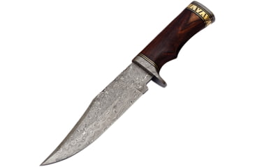 Image of FH Knives Damascus Clip Point Bowie Knife, 11.75in Overall, 7in, Damascus Steel Clip Point Blade, Brown Wood Handle, Leather Sheath, HFZBOWIE-001