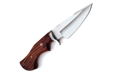 Image of FH Knives Fixed Blade Brown Wood Knife, 10.25in Overall, 5in Satin Stainless Blade, Brown Wood Handle, Leather Sheath, MLK-0002
