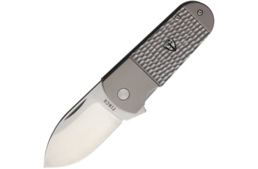 Image of Fin Buffalo Tooth Jigged Titanium Folding Knife, 4in Closed, 2.88in, Satin 154CM SS Blade, Jigged Titanium Handle, BT800