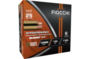 Image of Fiocchi Hyperformance Hunt 10mm Auto 155 Grain XPB Jacketed Hollow Point Brass Pistol Ammo, 25 Rounds, 10BA