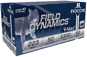 Image of Fiocchi Field Dynamics .223 Rem 50 Grain V-Max 2 Brass Rifle Ammo, 20 Rounds, 223HVA20