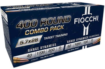 Image of Fiocchi Range Dynamics 5.7X28mm 41/62 Grain FMJ Brass Rifle Ammo, Bulk Pack, 400 Round, 57COMSUB