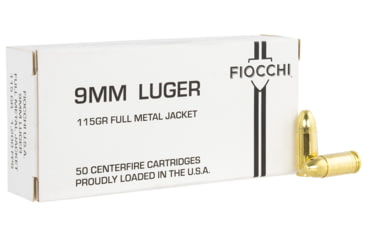 Image of Fiocchi White Box 9mm Luger 115 Grain Full Metal Jacket Brass Cased Centerfire Pistol Ammo, 50 Rounds, 9FMJ115