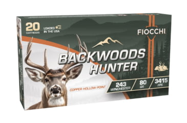 Image of Fiocchi Backwoods Hunter 243 Winchester 80 Grain Coated Hollow Point Brass Rifle Ammo, 20 Rounds, 243BHC