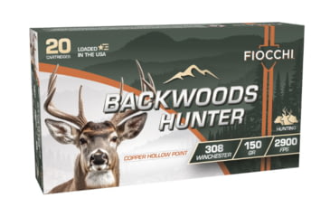 Image of Fiocchi Backwoods Hunter 308 Winchester 150 Grain Coated Hollow Point Brass Cased Rifle Ammo, 20 Rounds, 308BHC