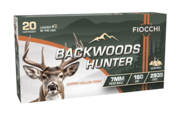 Image of Fiocchi Backwoods Hunter 7mm Remington Magnum 160 Grain Coated Hollow Point Brass Cased Rifle Ammo, 20 Rounds, 7RMBHC