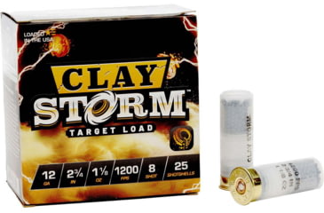 Image of Fiocchi Clay Storm 1200 fps 12 Gauge 1 1/8 oz 2.75 in Shotgun Ammo, #8, 25 Rounds, 12CS18H8
