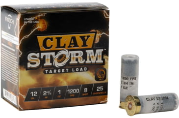 Image of Fiocchi Clay Storm 1200 fps 12 Gauge 1 oz 2.75 in Shotgun Ammo, #8, 25 Rounds, 12CS1H8