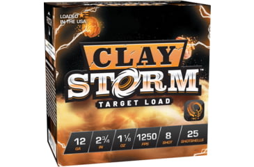 Image of Fiocchi Clay Storm 1250 fps 12 Gauge 1 1/8 oz 2.75 in Shotgun Ammo, #8, 25 Rounds, 12CS18X8